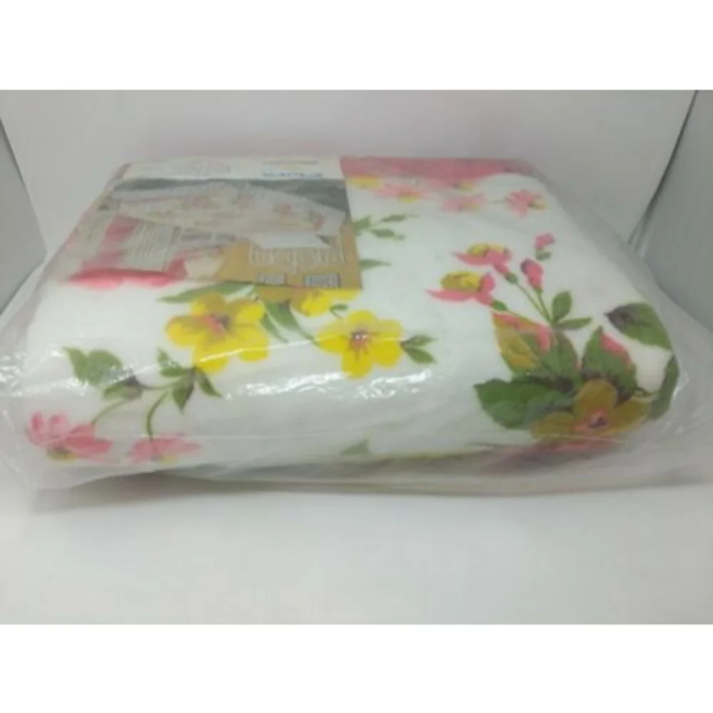 Beacon Flora Pink Yellow Floral Flowers Satin Trim Blanket Twin Size 72 x 90 VTG